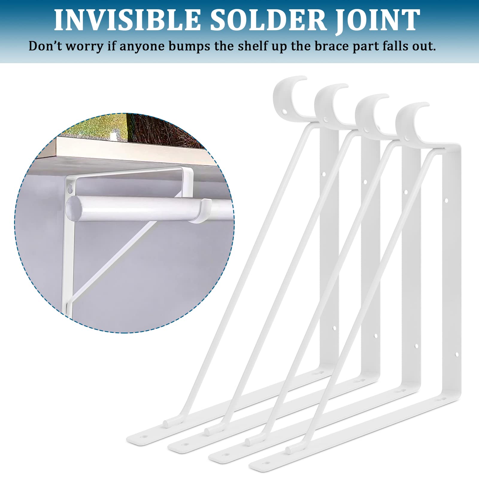 Ayaygd 4Pcs Heavy Duty White Closet Rod Brackets 11 X 11 Inch,1-3/8Inch Diameter Shelf And Rod Bracket Holder For Home And Close